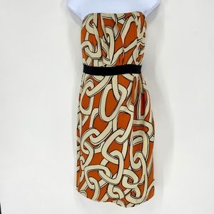 Orange and Cream Chainlink Strapless Dress